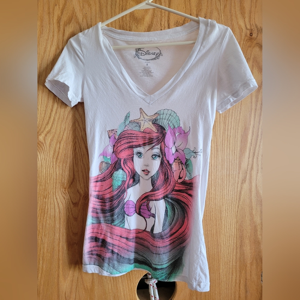 Disney White and Pink Ariel Graphic Tee Little Mermaid Small Women